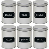 6x Zilveren ronde voorraadblikken met beschrijfbare labels 13 cm