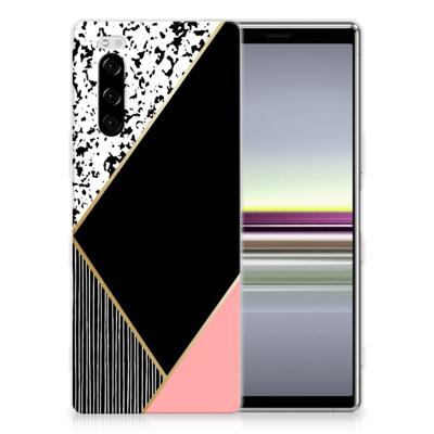 Sony Xperia 5 TPU Hoesje Zwart Roze Vormen