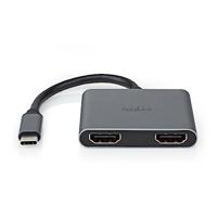 Nedis USB Multi-Port Adapter | USB 3.2 Gen 1 | USB-C™ mannelijk | 2 x HDMI™ | 0,10 m | rond | vernikkeld | PVC | zwart | in