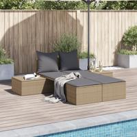 Ligbed 2-persoons met kussens poly rattan beige