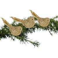 3x Kerstboomversiering glitter gouden vogeltjes op clip 12 cm