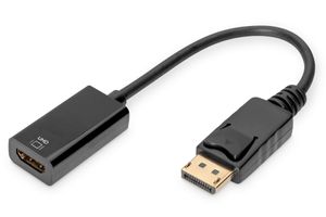 Digitus DB-340415-002-S DisplayPort-kabel DisplayPort / HDMI Aansluitkabel DisplayPort-stekker, HDMI-A-bus 0.20 m Zwart Afgeschermd (dubbel), Afgeschermd