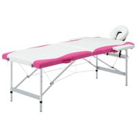 VidaXL Massagetafel inklapbaar 2 zones aluminium wit en roze