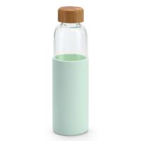 Glazen waterfles/drinkfles - mintgroen siliconen beschermhoes - 600 ml - Sportfles - Bidon - thumbnail