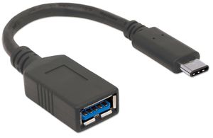 Manhattan USB-kabel USB 3.2 Gen1 (USB 3.0 / USB 3.1 Gen1) USB-C stekker, USB-A bus 0.15 m Zwart Stekker past op beide manieren 355285