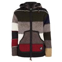 Gebreid herenvest met capuchon - M Zito ZH DarkMulti - van 100% schapenwol met fleece voering en breed blokstrepenpatroon, met afneembare capuchon en aan de buitenkant zijn 2 grote zakken genaaid,