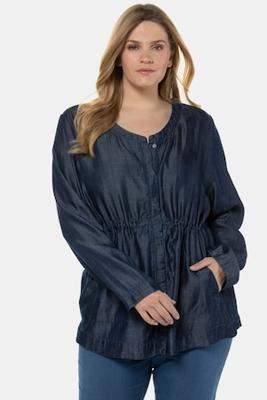 Ulla Popken Blouse, lyocell, V-hals, soft denim, verdekte drukknopen - Grote Maten