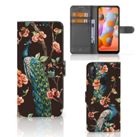 Samsung Galaxy M11 | A11 Telefoonhoesje met Pasjes Pauw met Bloemen