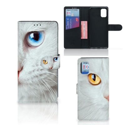 Samsung Galaxy M51 Telefoonhoesje met Pasjes Witte Kat