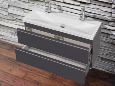Mueller Compact badmeubel greeploos 100x36cm, 2 kraangaten, hoogglans antraciet Mueller Compact badmeubel greeploos 100x36cm, 2 kraangaten, hoogglans antraciet