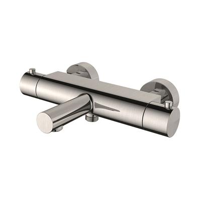 Badkraan Wiesbaden Style 15cm Hartafstand Thermostatisch Opbouw Rond Cooltouch Geborsteld RVS 2 Greeps met Uitloop