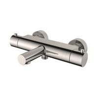 Badkraan Wiesbaden Style 15cm Hartafstand Thermostatisch Opbouw Rond Cooltouch Geborsteld RVS 2 Greeps met Uitloop