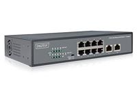 DIGITUS Fast Ethernet PoE+ netwerkswitch - 19 inch - 8 poorten + 2x uplink RJ45 - IEEE802.3af/at - 120W voeding - zwart