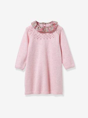 Tricot jurk met kraag van Liberty®-stof baby CYRILLUS gemêleerd roze Tricot jurk met kraag van Liberty®-stof baby CYRILLUS gemêleerd roze