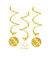 Hangdecoratie Swirls 21 Jaar Goud/Wit (3st)