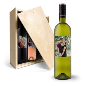 Wijnpakket met bedrukt etiket - Merlot, Syrah en Sauvignon Blanc