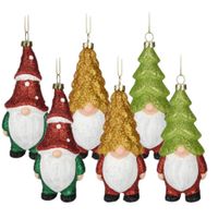 Kersthangers gnome/dwerg/kabouter- set 6x st- 12,5cm -kunststof -kerstornamenten