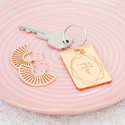 Sleutelhanger rechthoek geometric floral met naam Sleutelhanger rechthoek geometric floral met naam