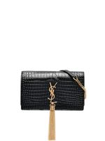 Saint Laurent sac Kate Monogram à détail de pompon - Noir - thumbnail