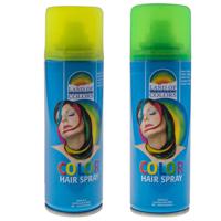 Set van 2x kleuren carnaval haarverf/haarspray van 111 ml - Geel en Groen - thumbnail