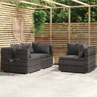 3-delige Loungeset met kussens poly rattan grijs - thumbnail