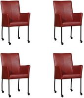 Set van 4 Rode leren moderne eetkamerstoelen Comfort - Granada leer Rouge (rood leer) - thumbnail