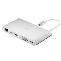 Goobay 62113 USB C Hub Multiport Distributeur 11 Ports HDMI/VGA/Mini DP/USB C PD / 3x USB 3.0 / RJ45 / 3,5 mm Audio/SD & microSD-kaartlezer/aluminium