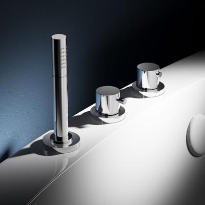 Badkraan Hotbath Buddy Thermostatisch Inbouw Rond Geborsteld Nikkel 2 Greeps 3 Gats met Handdouche