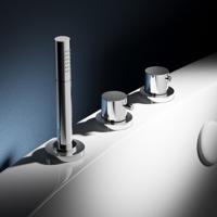 Badkraan Hotbath Buddy Thermostatisch Inbouw Rond Geborsteld Nikkel 2 Greeps 3 Gats met Handdouche