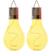 2x Buitenlampen/tuinlampen lampbolletjes/peertjes 14 cm geel   - - thumbnail