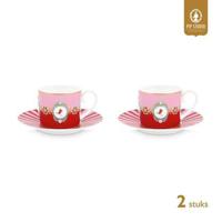 Pip Studio Kop en Schotel - Love Birds Medallion - Rood - Set van 2 - thumbnail