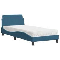 vidaXL Bed met matras fluweel blauw 90x190 cm, bedframe, bed ombouw, eenpersoonsbed, bedbodem, slaapkamermeubel, 1 persoonsbed, logeerbed, houten bed