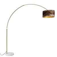 QAZQA - Klassiek | Antiek Booglamp messing met wit stoffen kap luipaard 50 cm - XXL | Woonkamer | Slaapkamer - Staal Langwerpig - E27 Geschikt voor LED - Max. 1 x 60 Watt