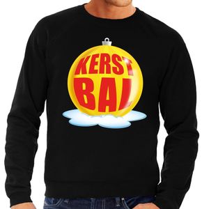 Foute feest kerst sweater met gele kerstbal op zwarte sweater voor heren 2XL (56)  -