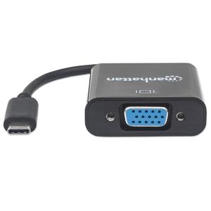 Manhattan 151771 USB / VGA Adapter [1x USB 3.2 Gen 2 stekker C (USB 3.1) - 1x VGA-bus] Zwart Kleurcodering, Flexibel, Folie afscherming, UL gecertificeerd,