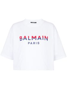 Balmain t-shirt en coton biologique à logo floqué - Blanc