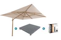 4-Seasons zweefparasol Hacienda 300 x 400 - Woodlook/Sand met voet en hoes