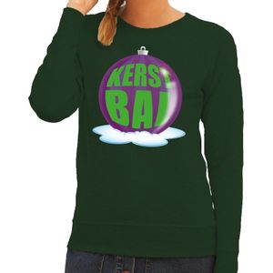 Foute feest kerst sweater met paarse kerstbal op groene sweater voor dames 2XL (44)  -