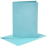 Creotime kaarten met enveloppen 10,5 x 15 cm 4 stuks parelmoer blauw