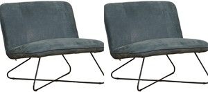 Set van 2 Blauwe leren industriële fauteuils zonder armleuning Smile - Kenia Leer Denim (blauw leer)