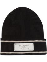 Balmain bonnet en laine mérinos à patch logo - Noir