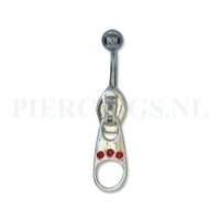 Navelpiercing sterling zilver rits met kristal rood - thumbnail