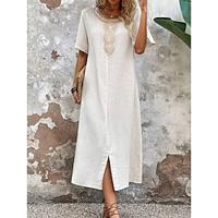 Dames Witte jurk Halflange jurk Katoen Lapwerk Splitsen Basic Dagelijks Strakke ronde hals Halve mouw Zomer Lente Zwart Wit Effen Lightinthebox - thumbnail