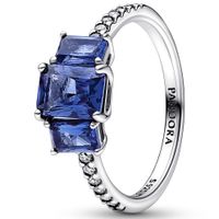 Pandora 192389C01 Ring Blue Rectangular Three Stone zilver-zirconia blauw-wit - thumbnail