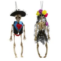 Horror/halloween decoratie skelet/geraamte poppen set - Day of the Dead - hangend - 40 cm - thumbnail