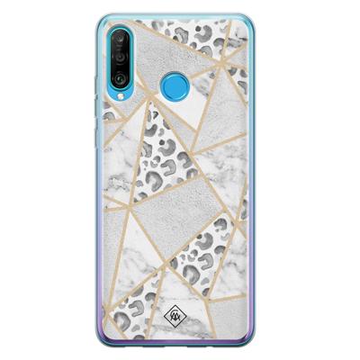 Huawei P30 Lite siliconen telefoonhoesje - Stone & leopard print Huawei P30 Lite siliconen telefoonhoesje - Stone & leopard print