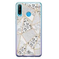 Huawei P30 Lite siliconen telefoonhoesje - Stone & leopard print