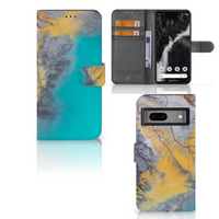 Google Pixel 7 Bookcase Marble Blue Gold - thumbnail