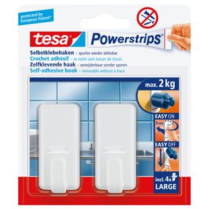 tesa POWERSTRIPS Zelfklevende haak Large Classic Wit Inhoud: 2 stuk(s)