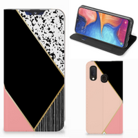 Samsung Galaxy A20e Stand Case Zwart Roze Vormen - thumbnail